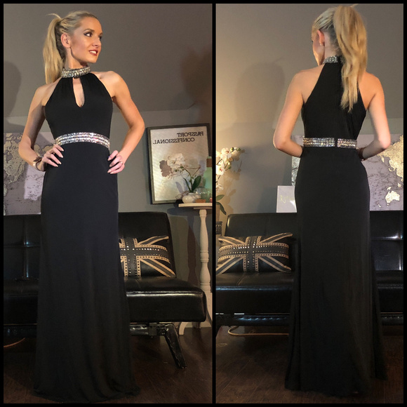 Crystal Doll Dresses & Skirts - Black Fitted Rhinestone Key Hole Long Prom Dress